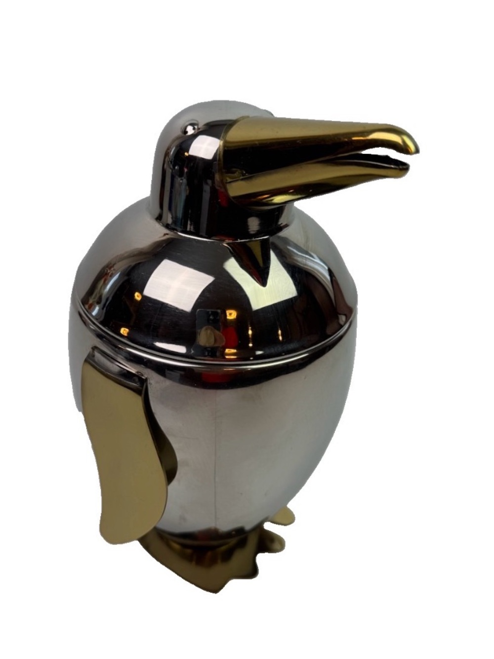 Pier 1 Imports Stainless Steel Penguin Ice Bucket MCM Barware VTG Silver / Gold
